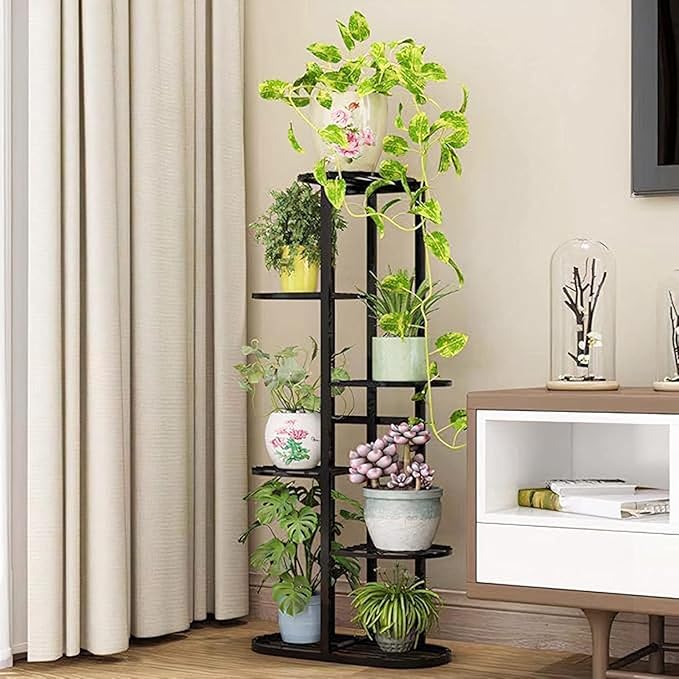 7-Tier Black Wrought Iron Plant Stand